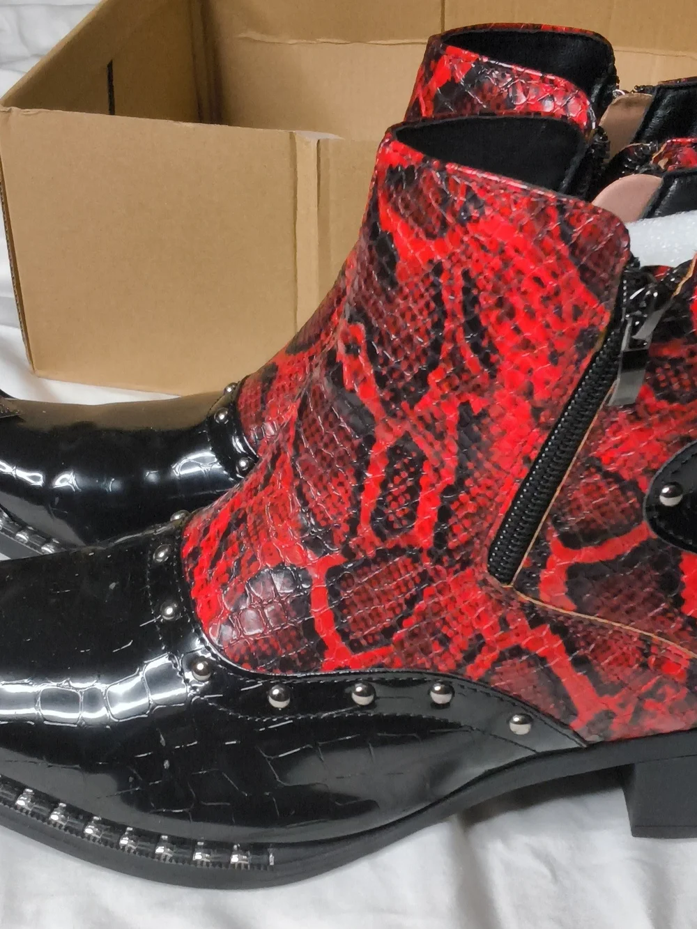 Red Snakeskin and Black Patent Men's Ankle Boots